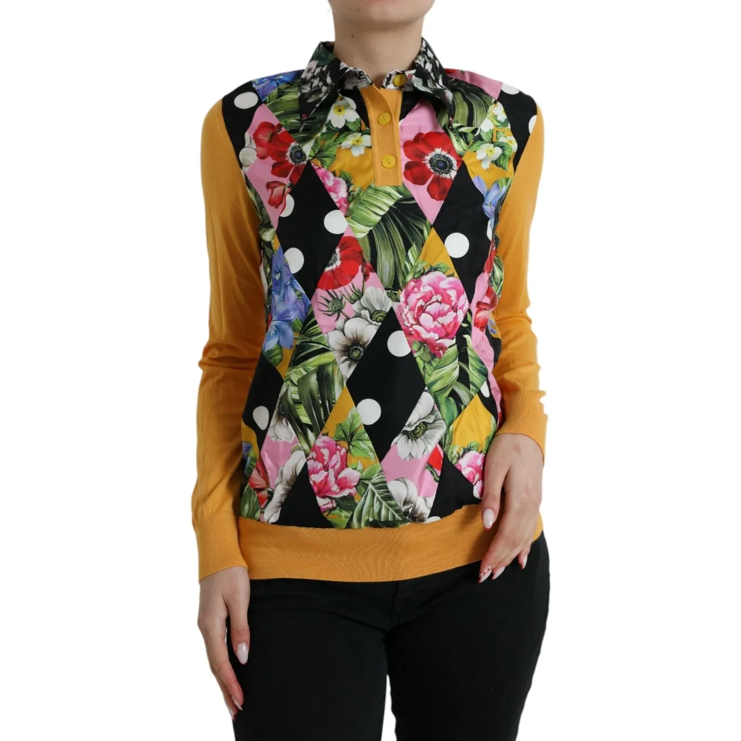 Dolce & Gabbana Multicolor Cashmere-Silk Blend Henley Sweater