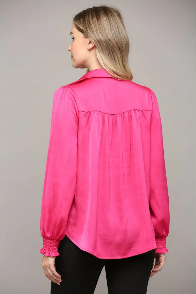 Endless Possibilities Fuchsia Satin Top