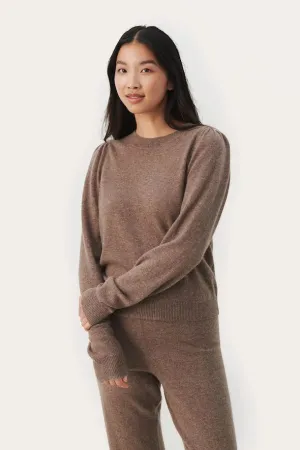 Evina Mink Melange Puff Shoulder Cashmere Sweater