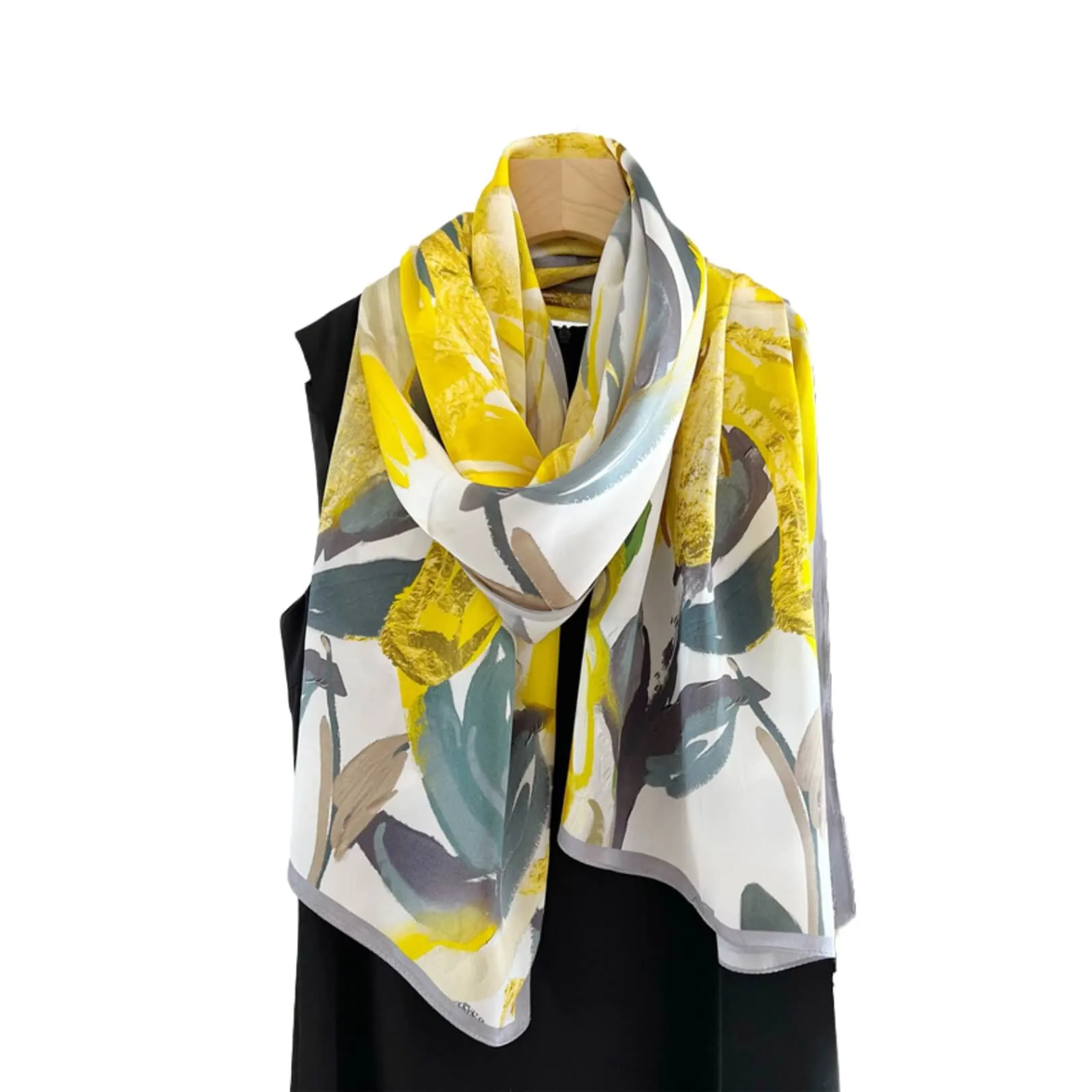 Floral Sunshine Pure Mulberry Silk Extra Large Long Scarf