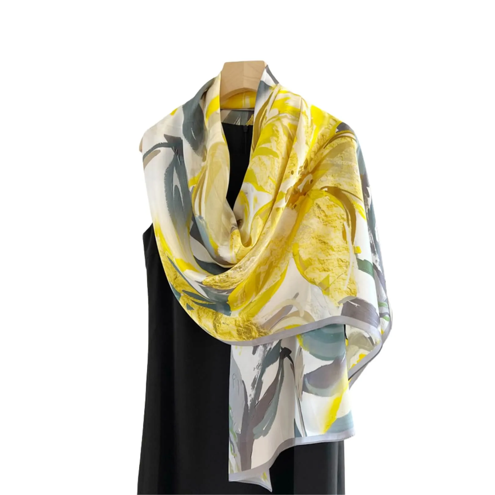 Floral Sunshine Pure Mulberry Silk Extra Large Long Scarf