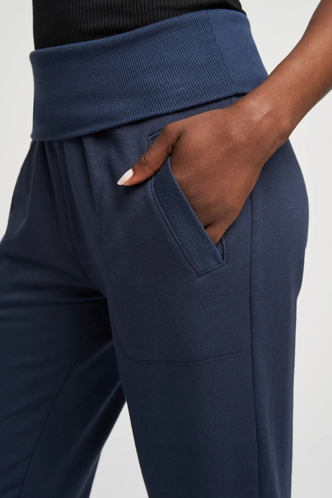 Foldover Long Sweatpant - Navy