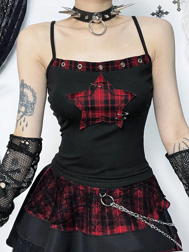 Goth Y2K Pentagram Patchwork Cyber Punk Crop Top