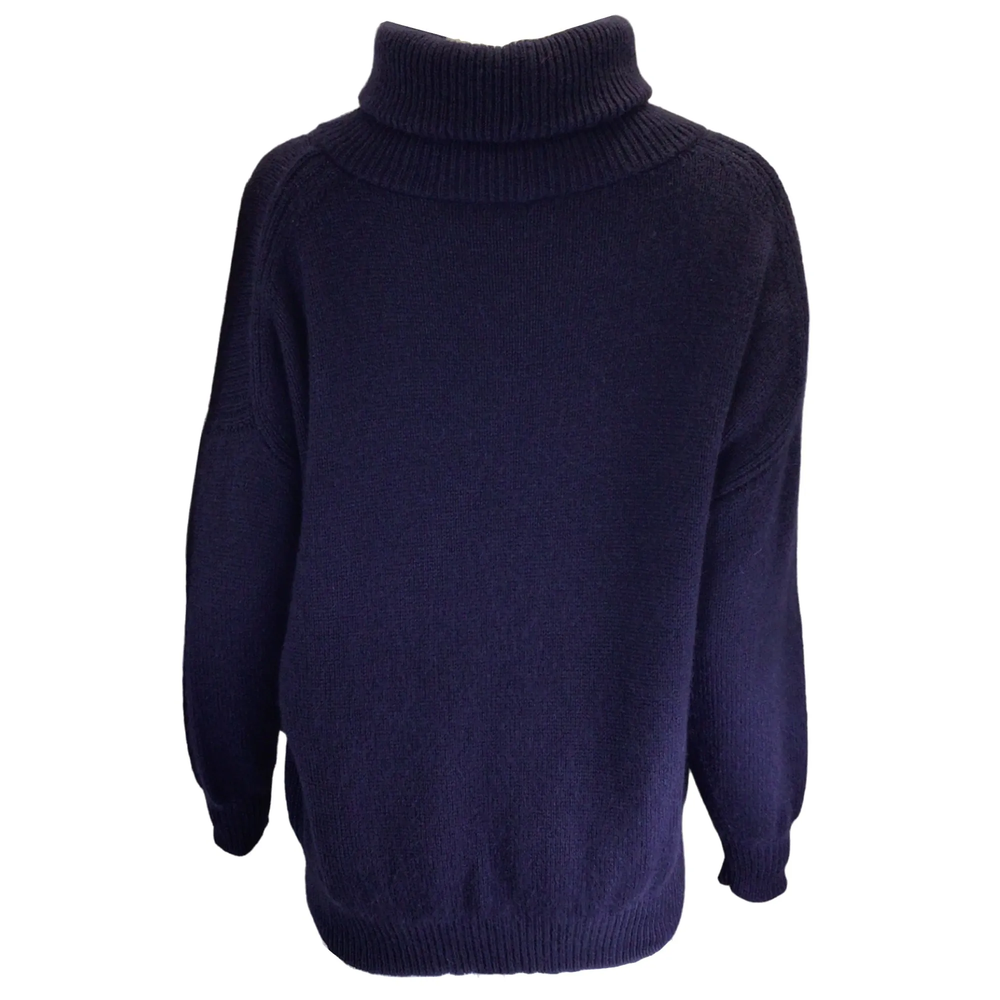 Hermes Navy Blue Long Sleeved Cashmere and Mohair Knit Turtleneck Sweater