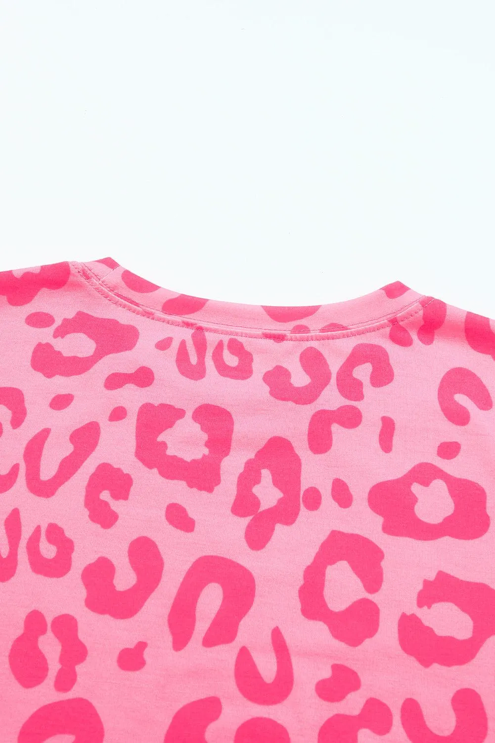 Leopard  Print Crew Neck Pink T Shirt for Ladies