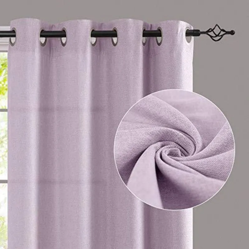 Linen Texture Curtains Light Reducing Grommet Top Drapes Window 2 Panels