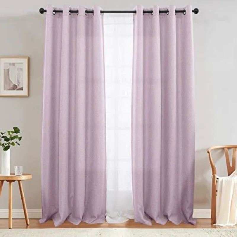 Linen Texture Curtains Light Reducing Grommet Top Drapes Window 2 Panels