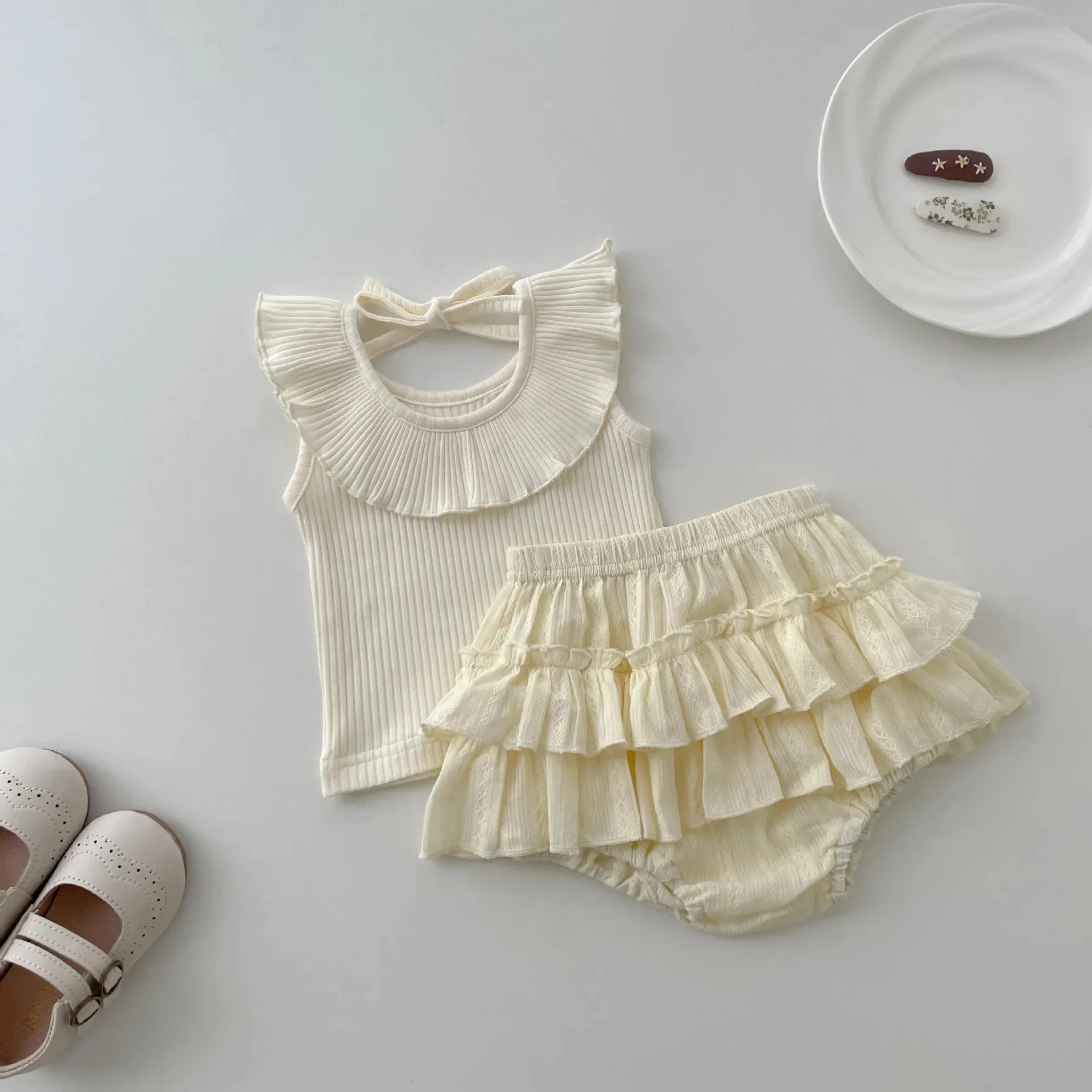 Lotus Collar Top & Princess Shorts Set