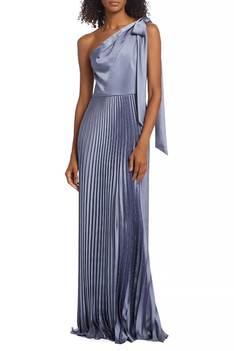 Lovely Evenings One-Shoulder Pleated Maxi Dress