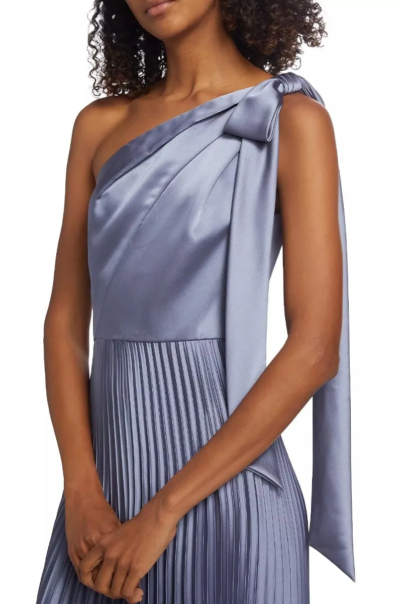 Lovely Evenings One-Shoulder Pleated Maxi Dress