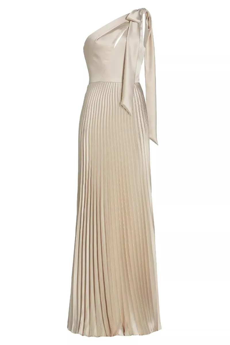 Lovely Evenings One-Shoulder Pleated Maxi Dress