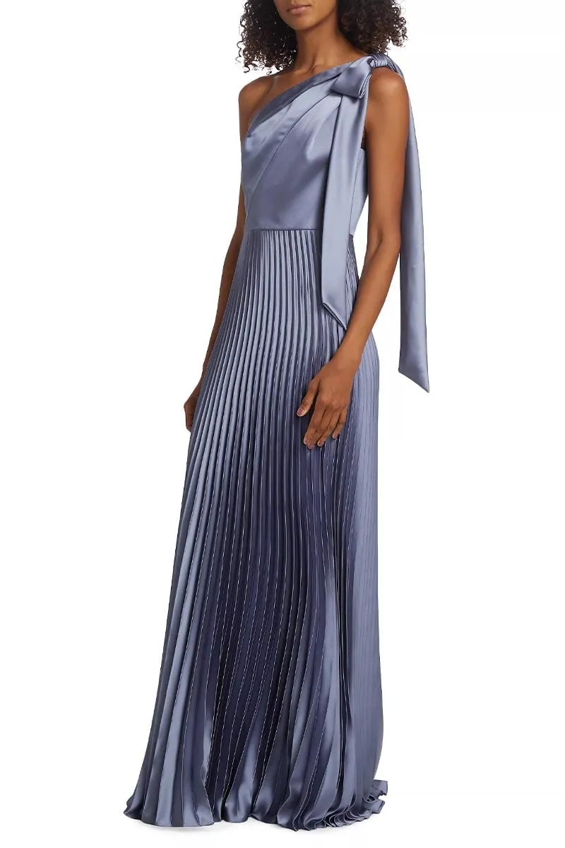 Lovely Evenings One-Shoulder Pleated Maxi Dress