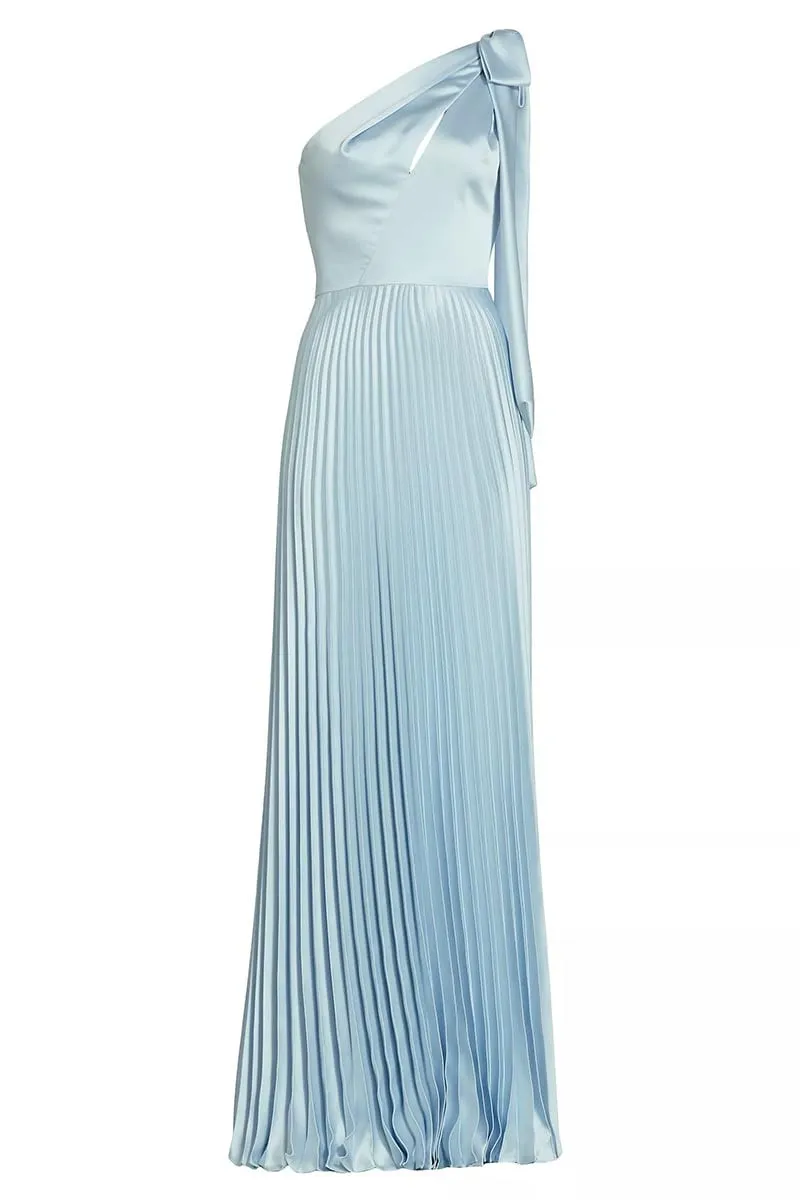 Lovely Evenings One-Shoulder Pleated Maxi Dress