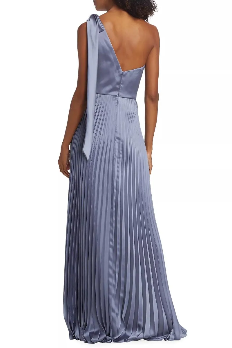 Lovely Evenings One-Shoulder Pleated Maxi Dress