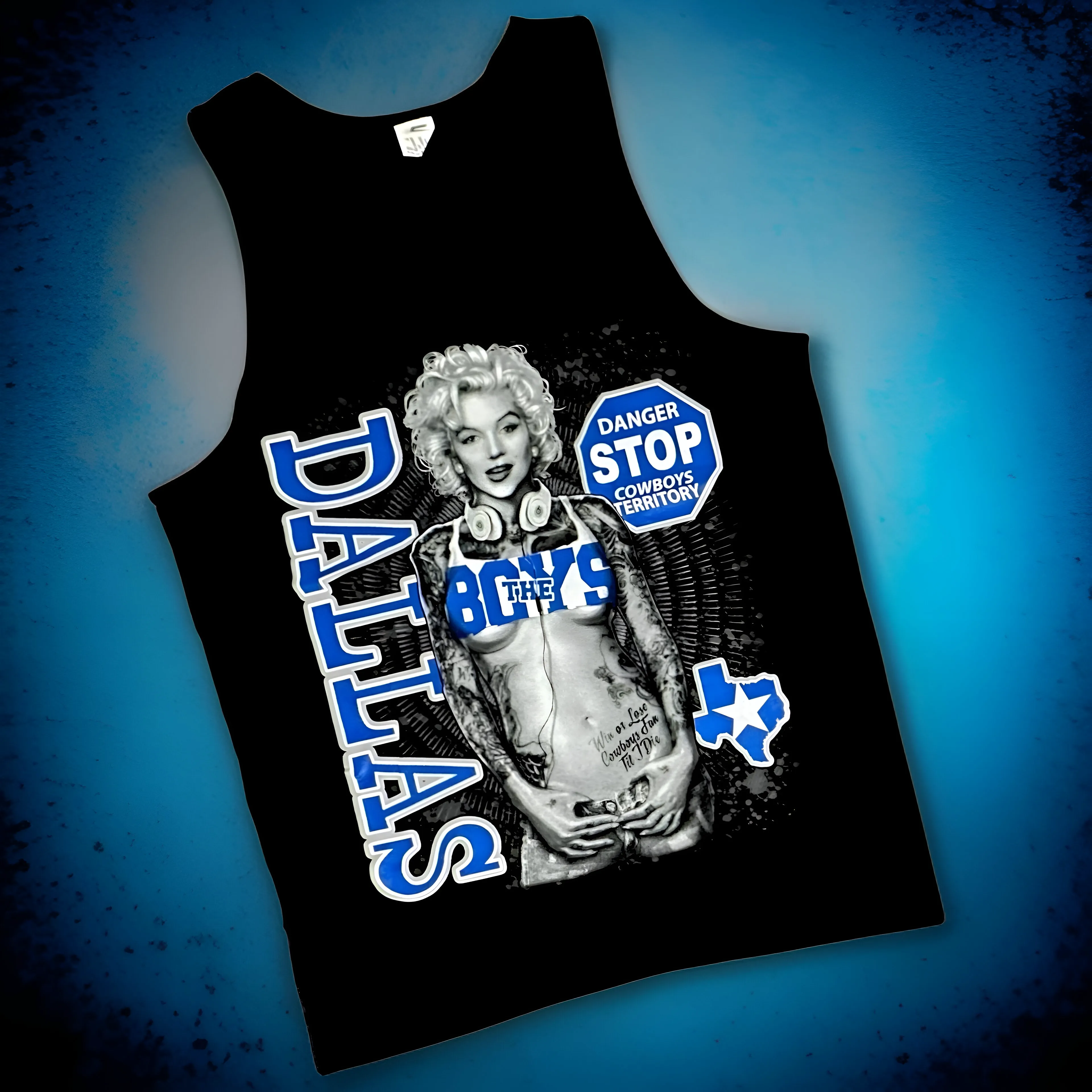 *<SC>* (BLACK) ~DALLAS COWBOYS~ HEAVY COTTON JUMBO PRINT TANK TOPS