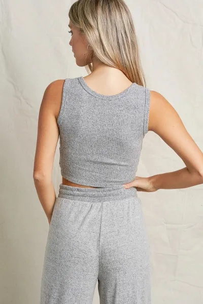 Maronie Grey Lounge Set | Twist Front Top   Wide Leg Pants