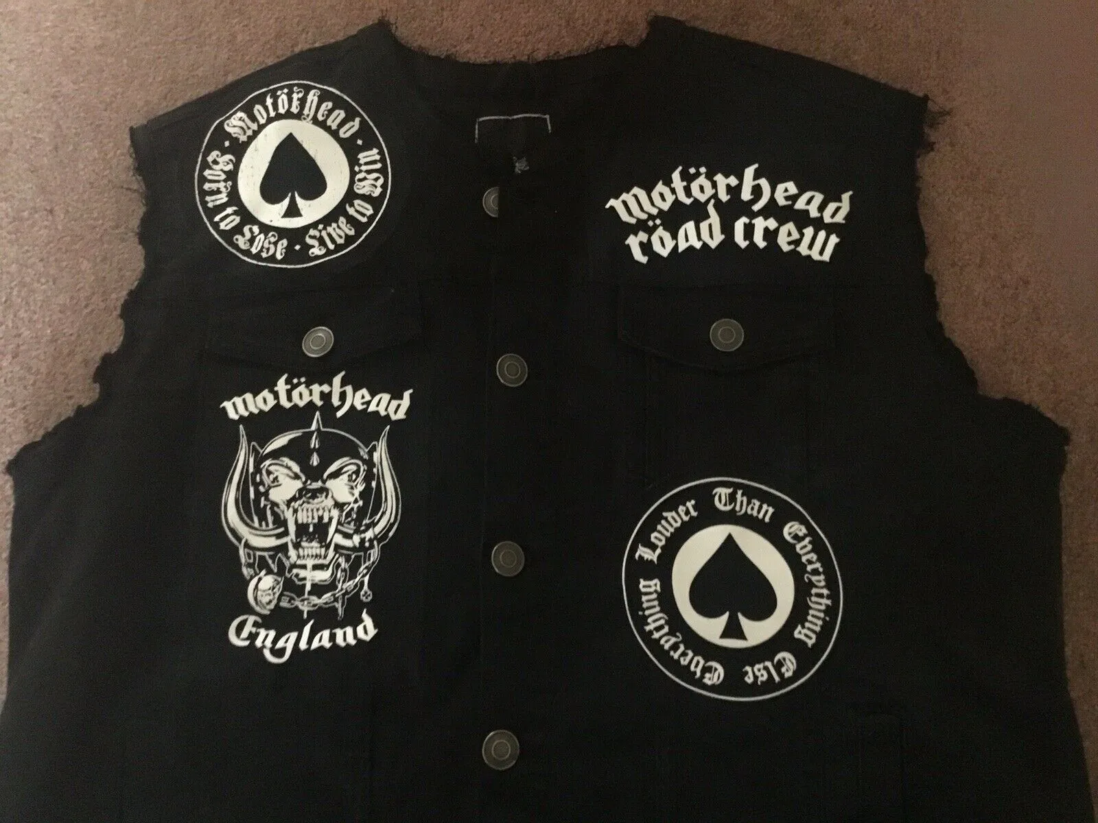 Motörhead Road Crew Denim Vest Cut-Off Battle Jacket Everything Louder