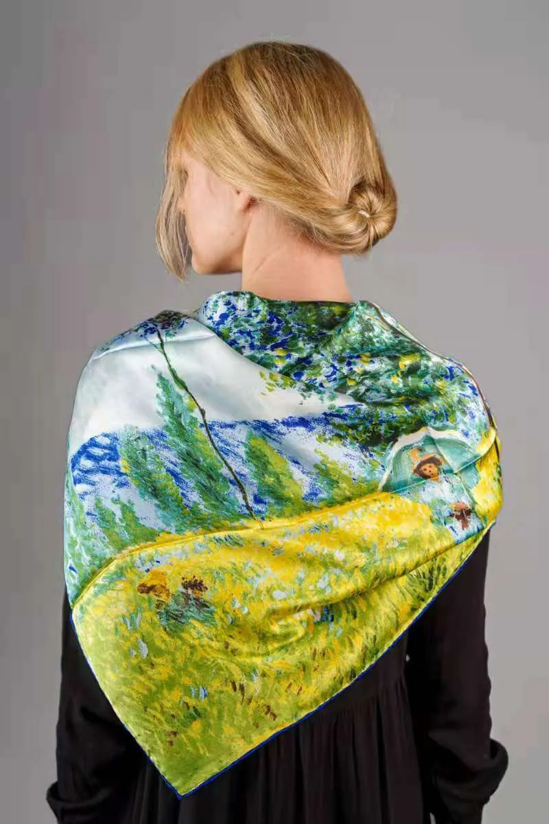 Oil Paint Silk Scarf| Oil Paint Spring Field