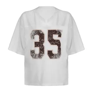 Oversized Mesh Football Jersey with Distressed Number Print