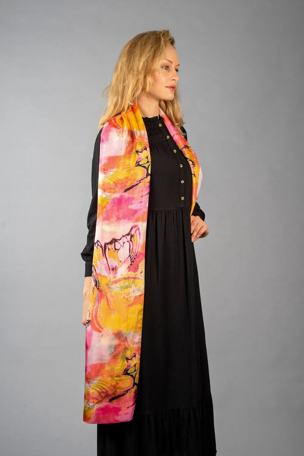 Rainbow Range| Large Silk Scarf Butterfly Pink