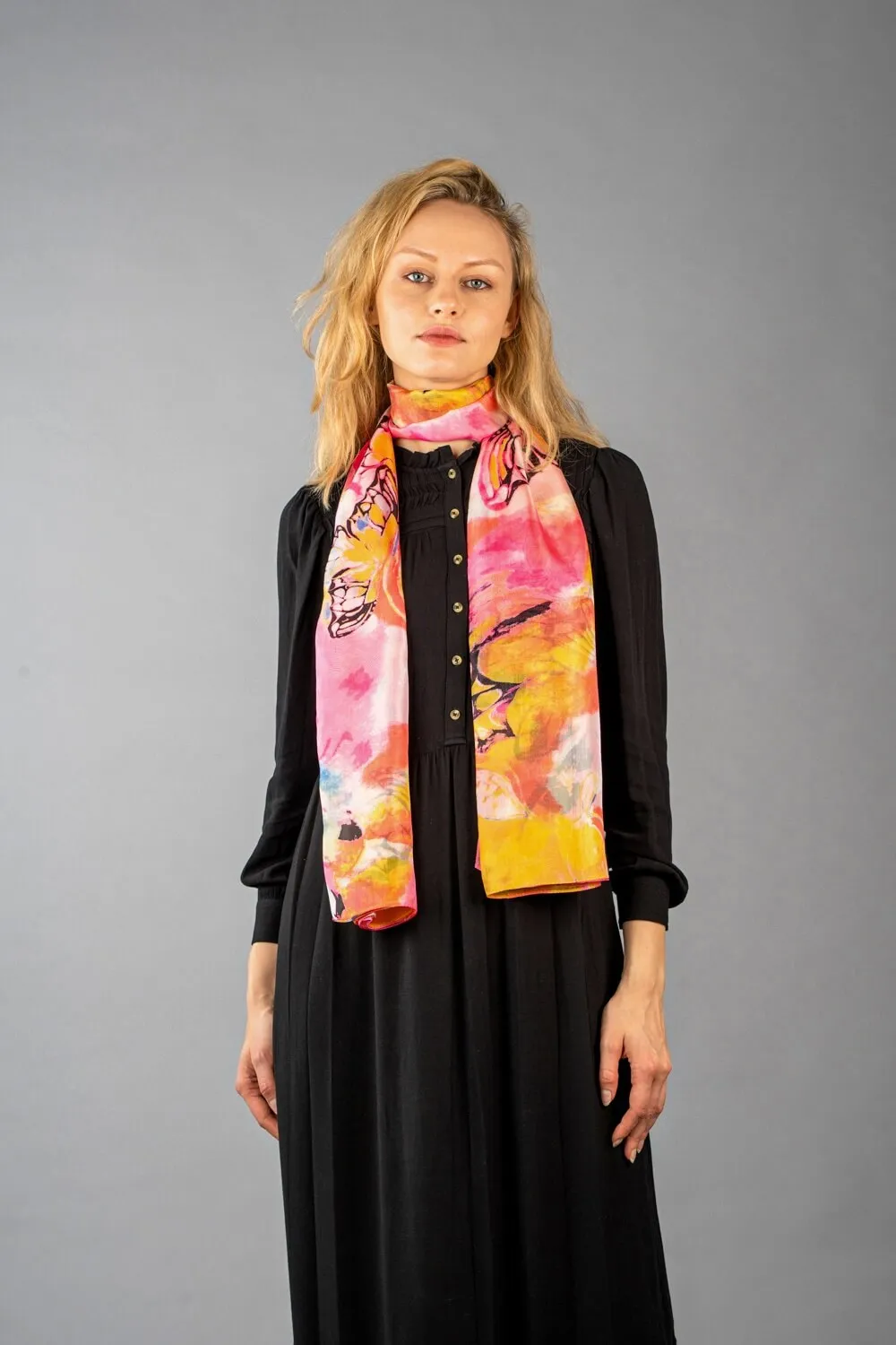 Rainbow Range| Large Silk Scarf Butterfly Pink