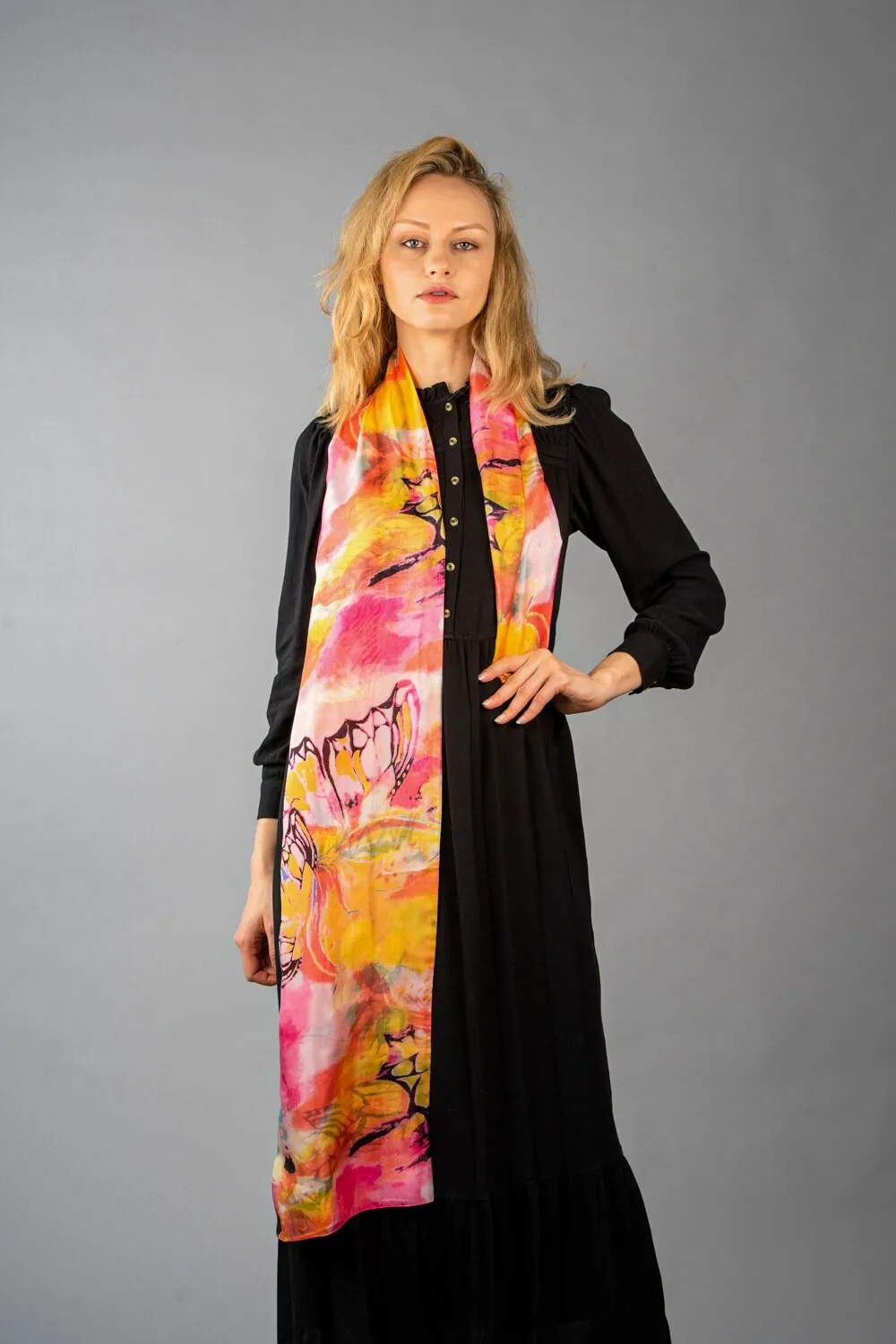 Rainbow Range| Large Silk Scarf Butterfly Pink