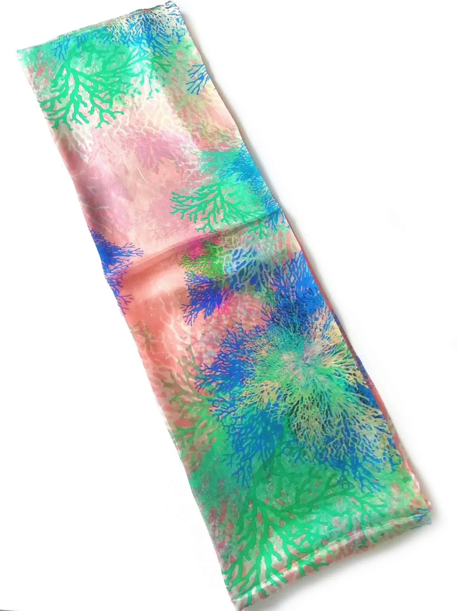 Rainbow Range| Large Silk Scarf Coral Green