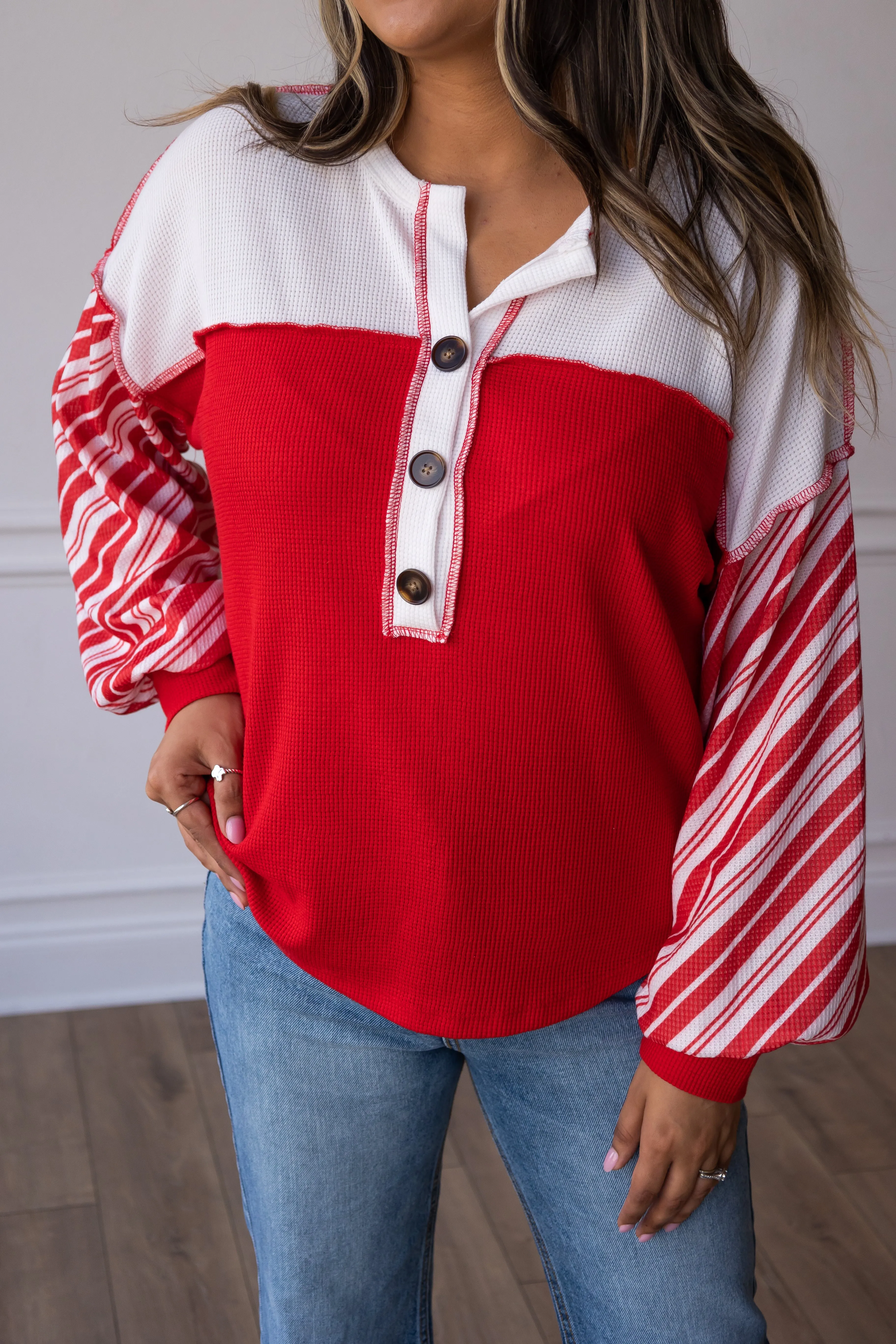 Red Candy Cane Sleeve Top