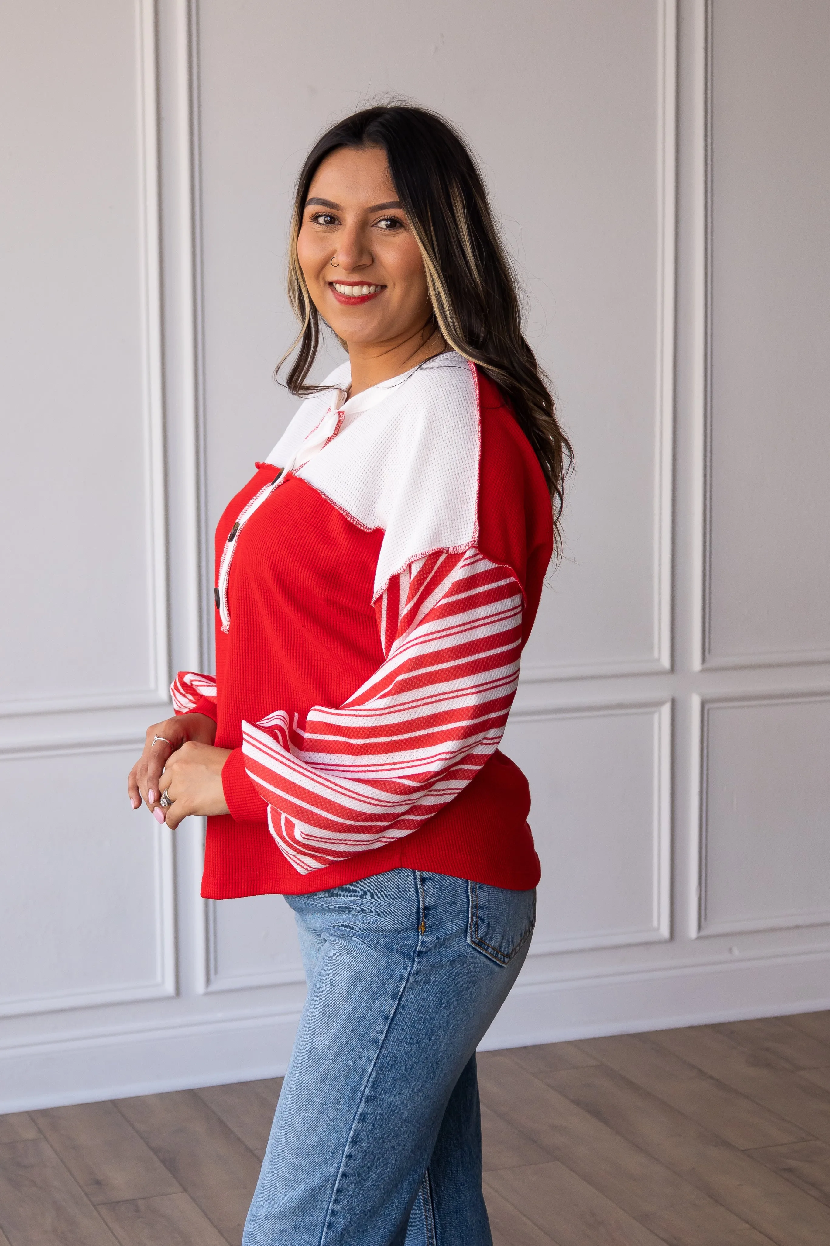 Red Candy Cane Sleeve Top