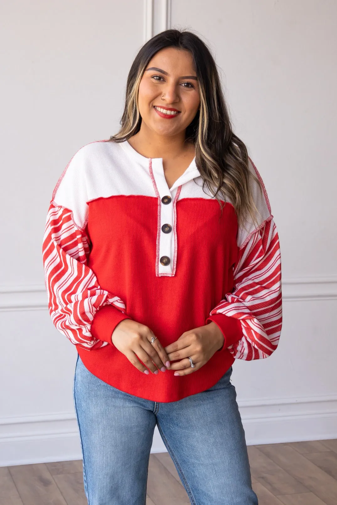 Red Candy Cane Sleeve Top