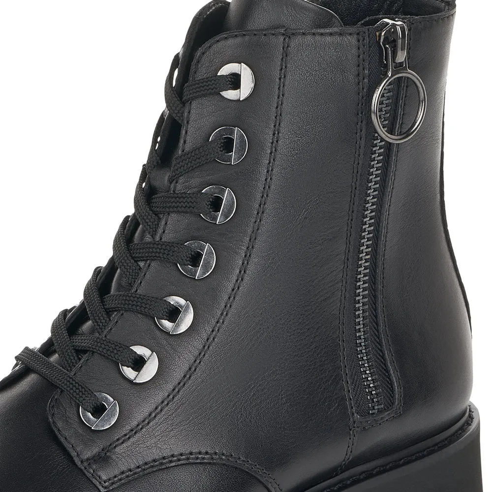 Remonte D8671-01 Odeon Black Leather Lace-Up Double Zip Ankle Boots