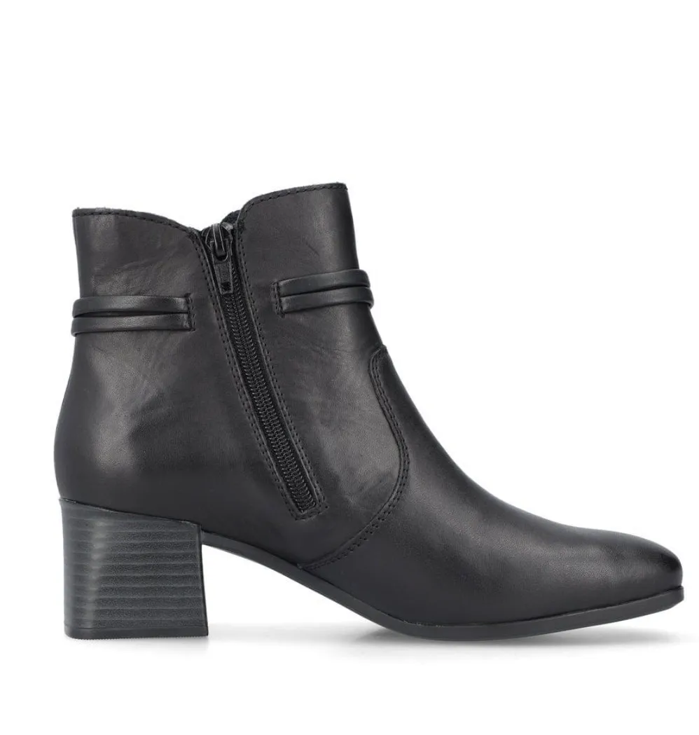 Rieker 70974-00 Minato Black Leather Block Heeled Ankle Boots