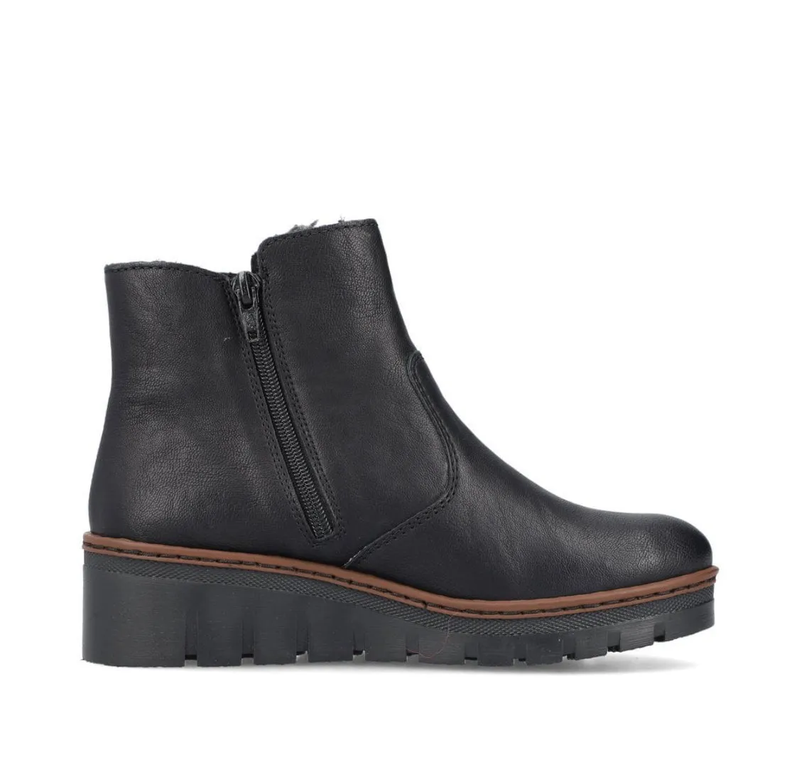 Rieker X9165-00 Kuwait Black Wedge Ankle Boots