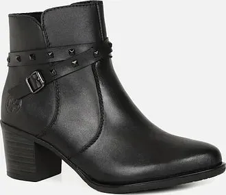 Rieker Y2059-00 Lugano Black Leather Block Heeled Ankle Boots