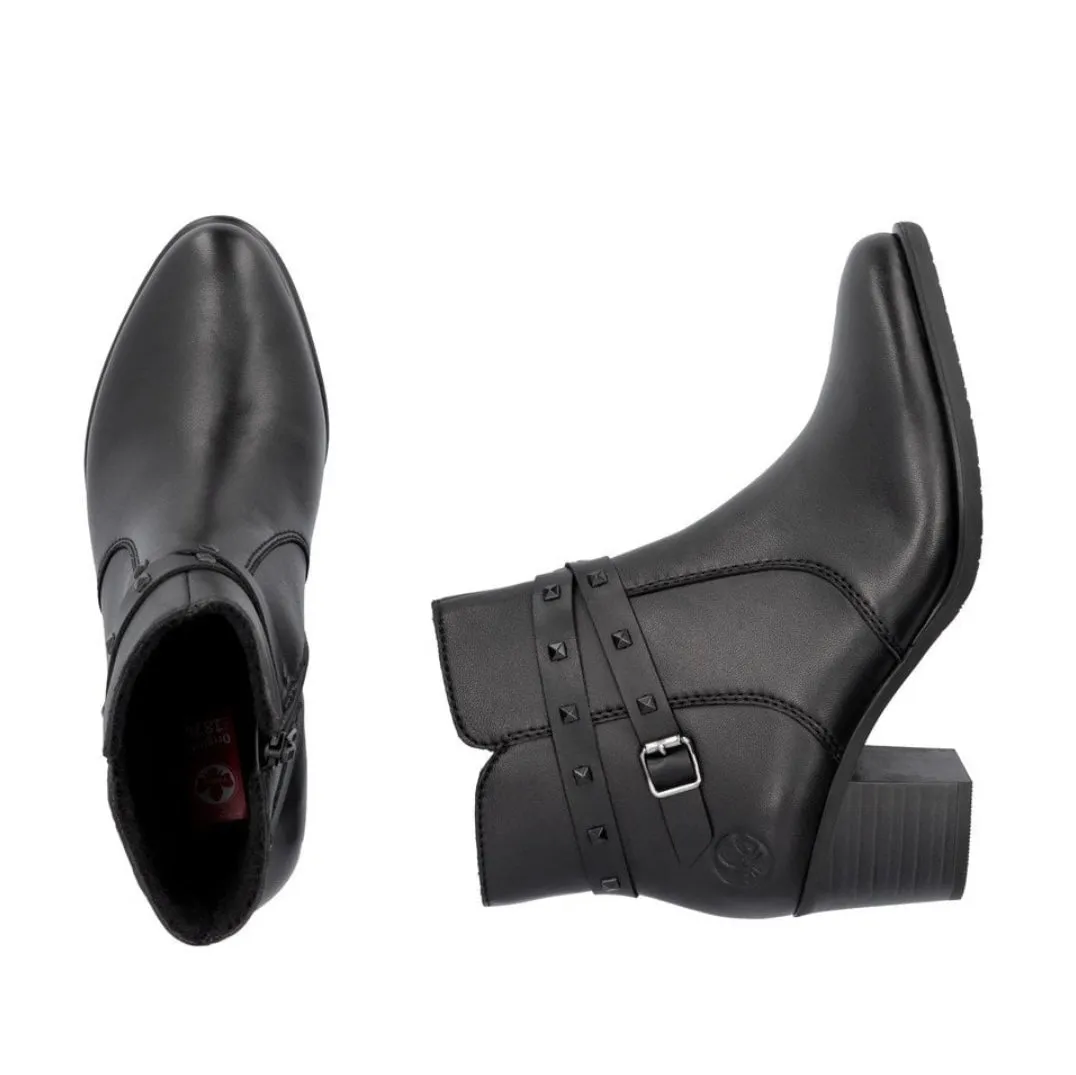 Rieker Y2059-00 Lugano Black Leather Block Heeled Ankle Boots