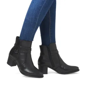 Rieker Y2059-00 Lugano Black Leather Block Heeled Ankle Boots