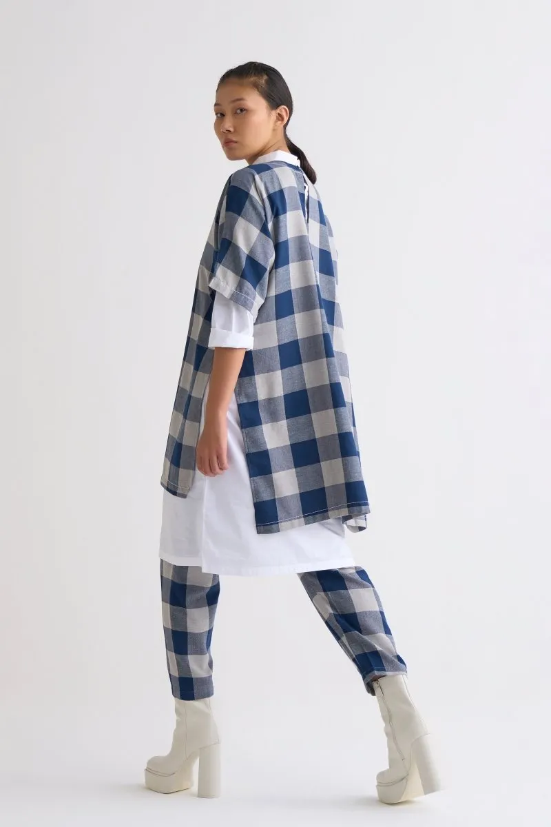 Round Neck Dolman Top - Navy Check