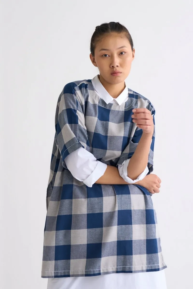 Round Neck Dolman Top - Navy Check