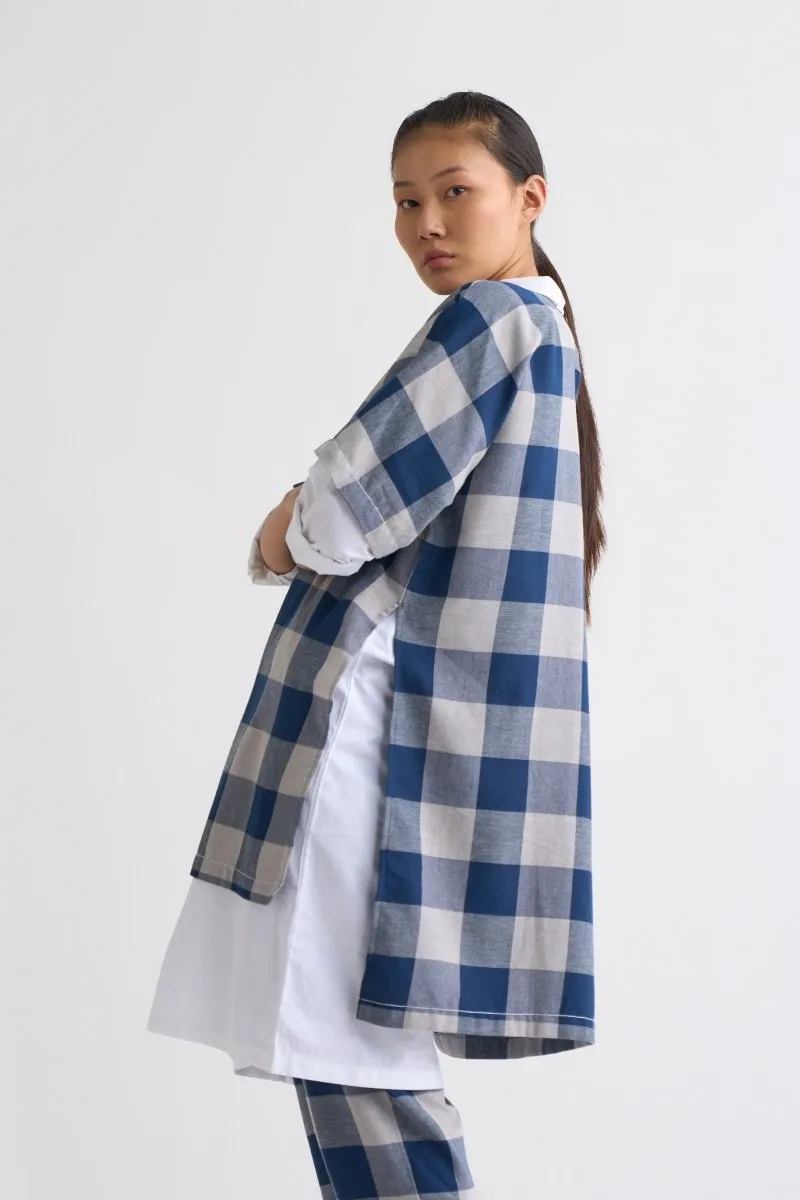 Round Neck Dolman Top - Navy Check