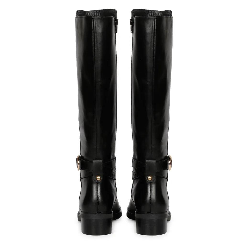 Saint Abella Buckle Decorative Black Leather Long Boots