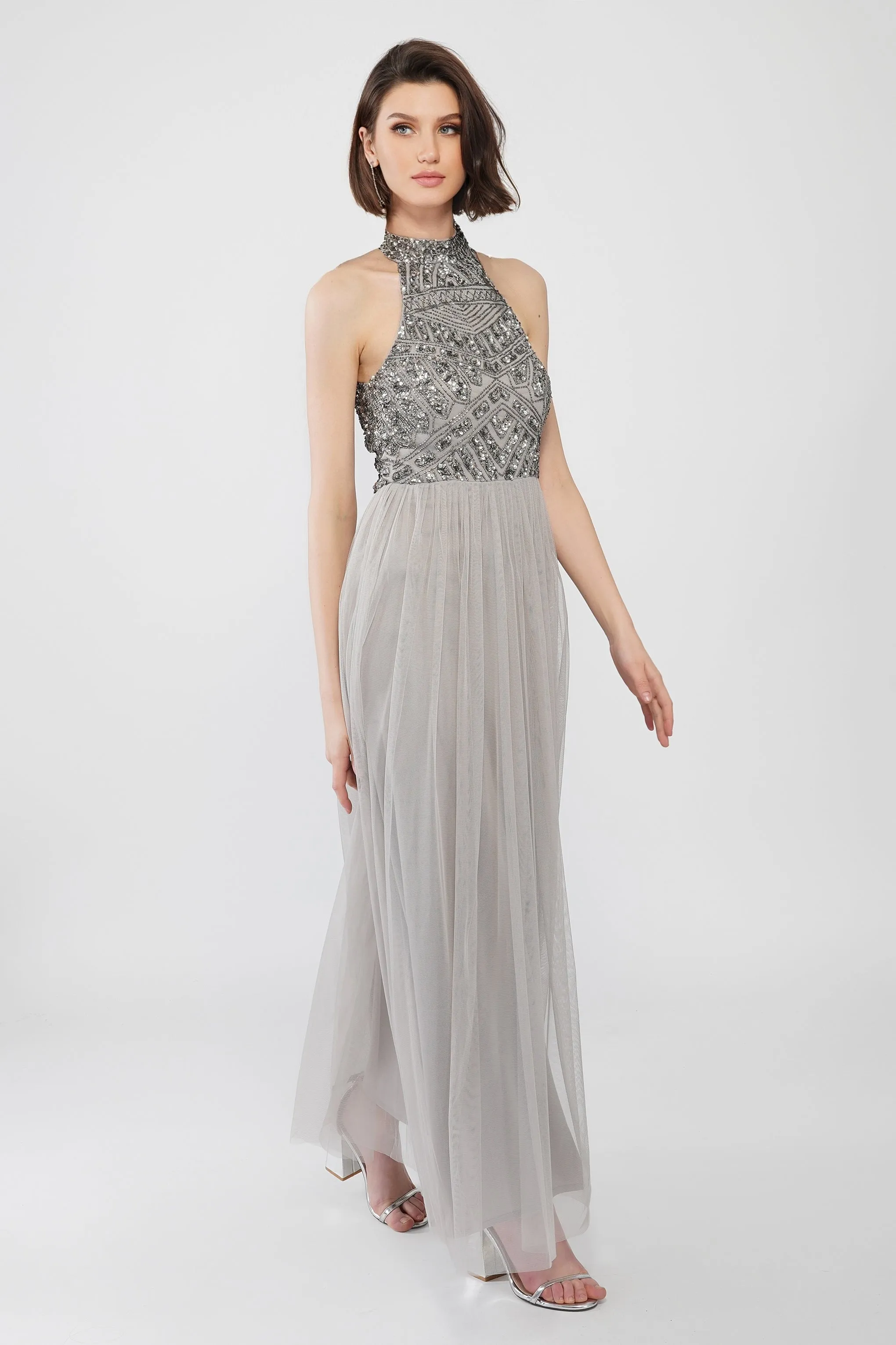 Sareen Grey Embellished Maxi Dress