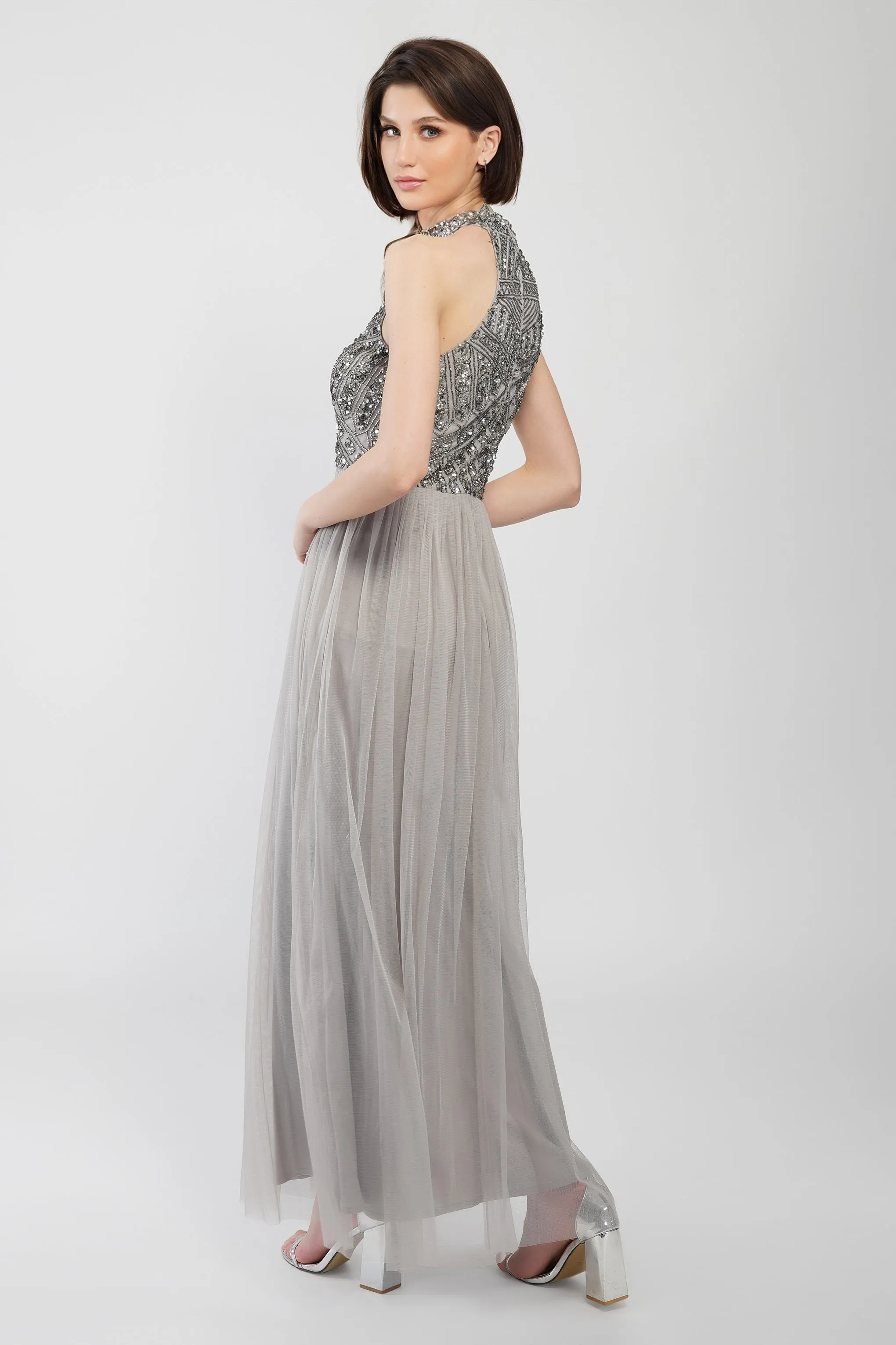 Sareen Grey Embellished Maxi Dress