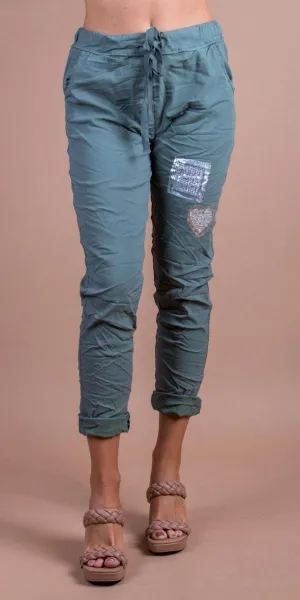 Sequin Heart Tie-Waist Pants