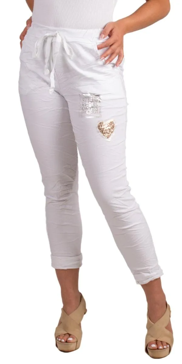 Sequin Heart Tie-Waist Pants