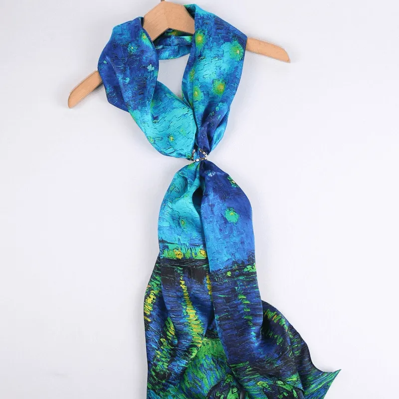 Silk Scarf Collecitons|Blossom Range|Starry Night Design|Blue|Long Silk Scarf