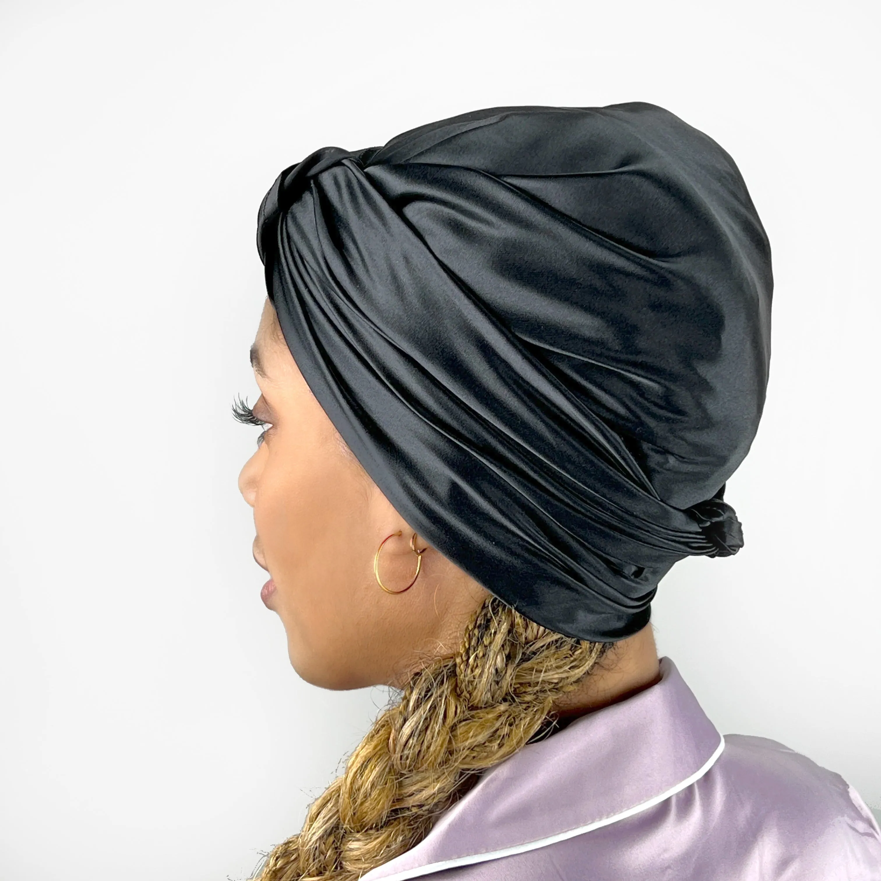 Silk Square Head Scarf - Black