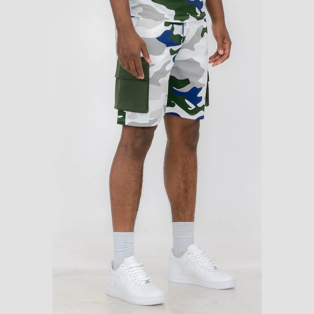 White Full Camo Toggle Shorts