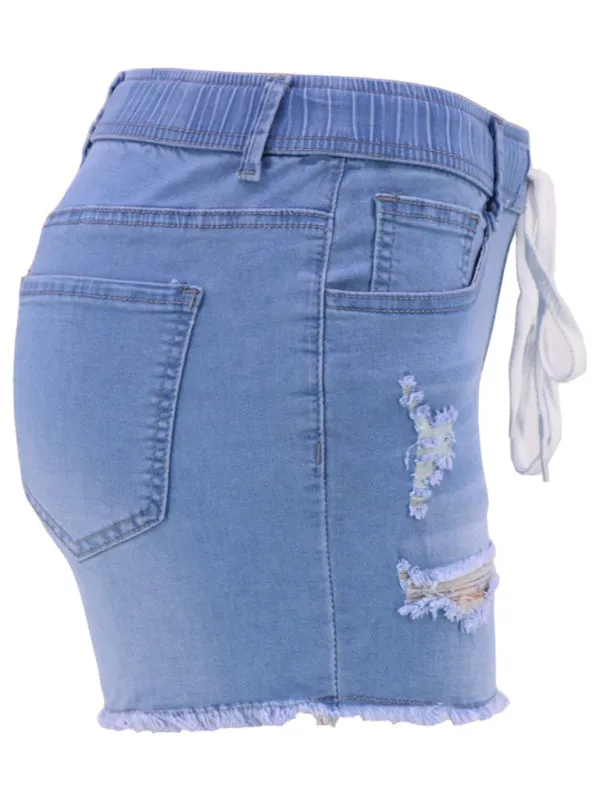 Women's casual slim all-match ripped denim shorts