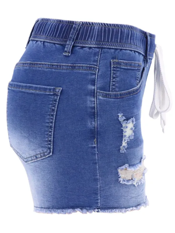 Women's casual slim all-match ripped denim shorts