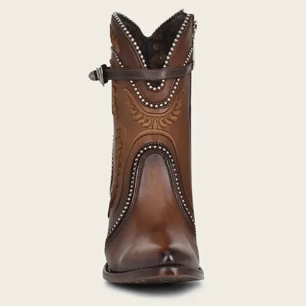 Women's Cuadra Embroidered honey leather western bootie